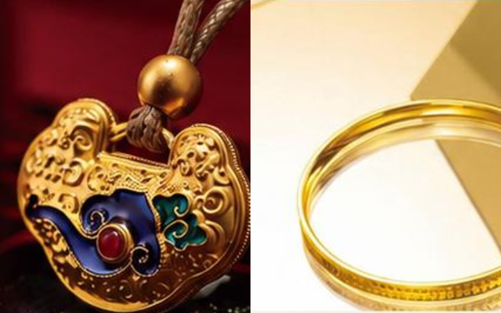 Gold pendant and bangle